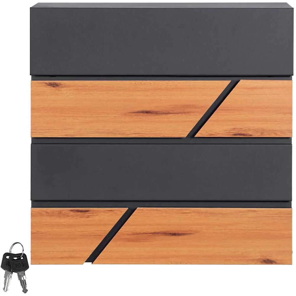 Ml-Design Boîte aux lettres moderne en acier anthracite imitation bois murale avec 2 clés