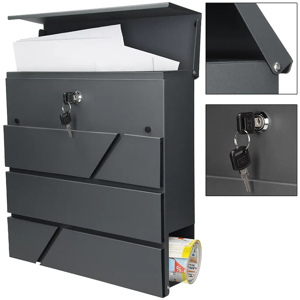 Ml-Design Boîte aux lettres murale anthracite avec 2 clés compartiment à journaux postale