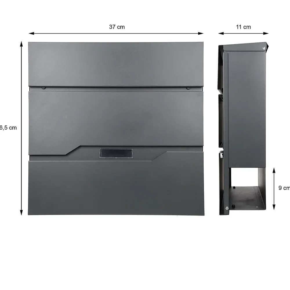 Ml-Design Boîte aux lettres murale anthracite avec 2 clés compartiment à journaux moderne