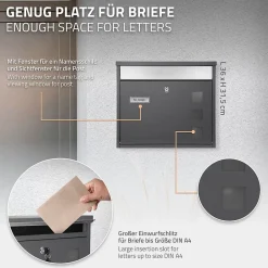 Ml-Design Boîte Aux Lettres 1 Porte-Boîte aux lettres murale avec porte-journaux acier inoxydable anthracite moderne