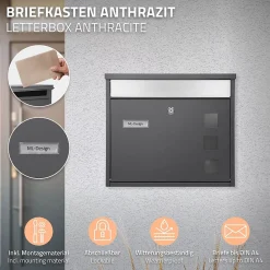 Ml-Design Boîte Aux Lettres 1 Porte-Boîte aux lettres murale avec porte-journaux acier inoxydable anthracite moderne