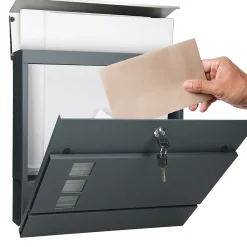 ECD Germany Boîte Aux Lettres 1 Porte-Boîte aux lettres murale compartiment à journaux 3 fenêtres anthracite / argent