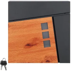 Ml-Design Boîte aux lettres murale moderne en acier anthracite aspect bois + 2 clés inclus