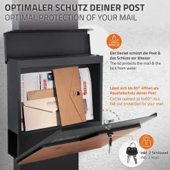 Ml-Design Boîte aux lettres sur pied boîte postale anthracite/aspect bois avec support