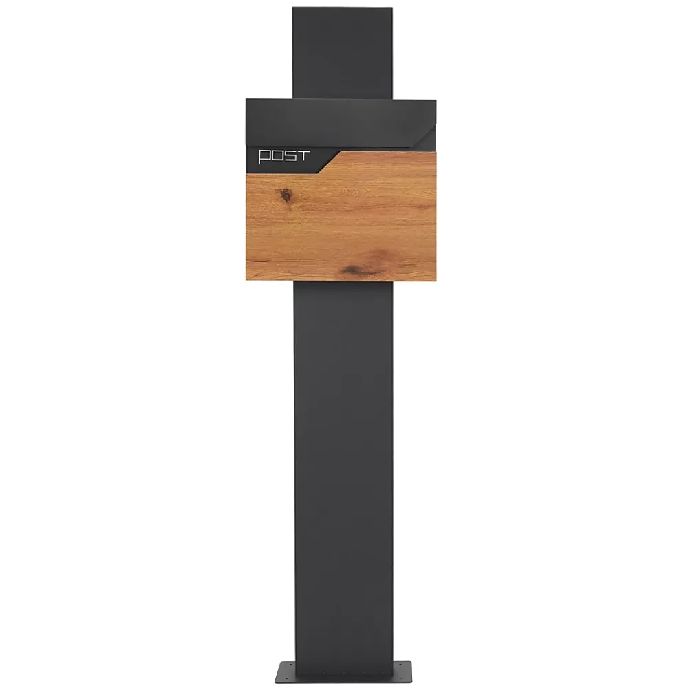 Ml-Design Boîte aux lettres sur pied boîte postale anthracite/aspect bois avec support
