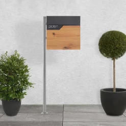 Ml-Design Boîte aux lettres sur pied piedestal boîte postale anthracite/aspect bois modern