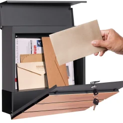 Ml-Design Boîte Aux Lettres 1 Porte-Boîte aux lettres sur pieds boîte postale anthracite et design bois avec support