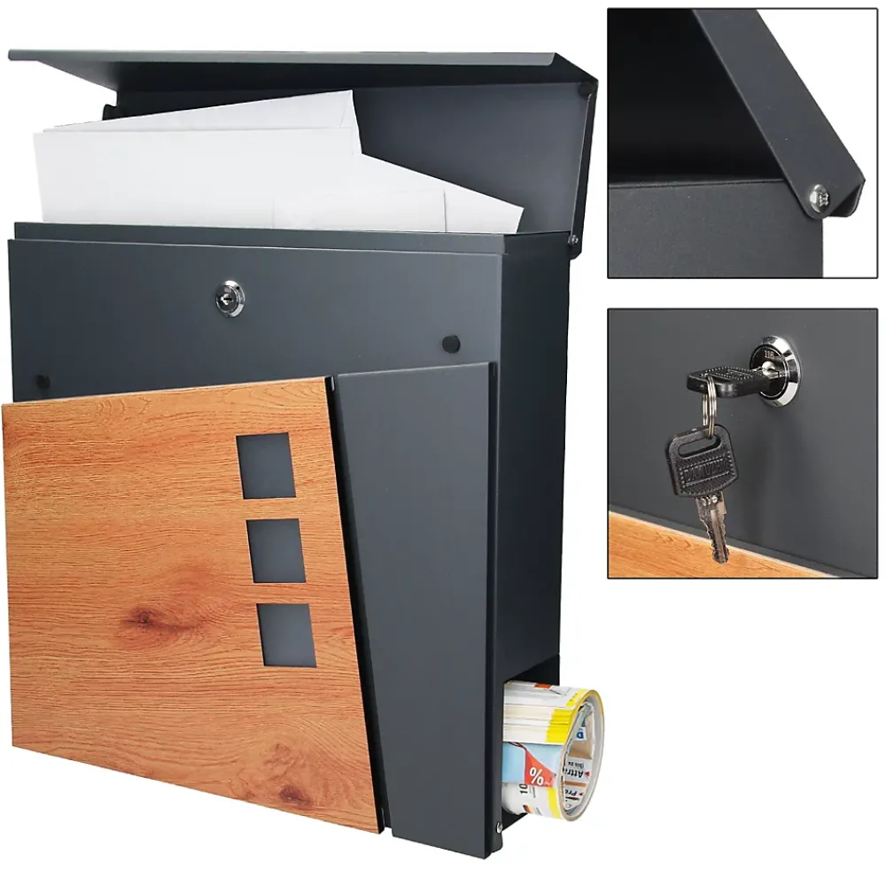 Ml-Design Boîte aux lettres sur pieds boîte postale anthracite imitation bois avec support