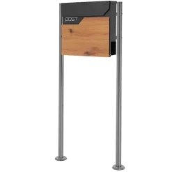 Ml-Design Boîte aux lettres sur pieds boîte postale anthracite/aspect bois +support argent