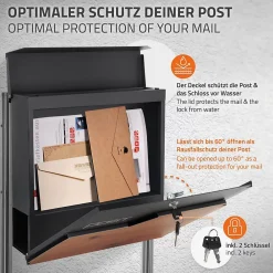 Ml-Design Boîte aux lettres sur pieds boîte postale anthracite/aspect bois +support argent