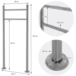Ml-Design Boîte aux lettres sur pieds boîte postale anthracite/aspect bois +support argent