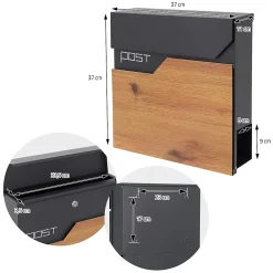 Ml-Design Boîte aux lettres sur pieds boîte postale anthracite/aspect bois +support argent