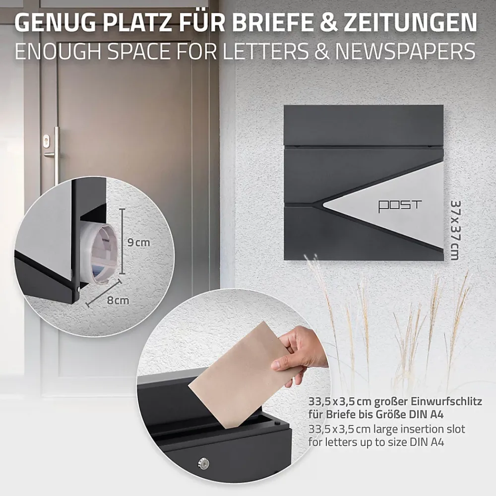 Ml-Design Boîte aux lettres sur une pied boîte postale en acier anthracite/argent moderne