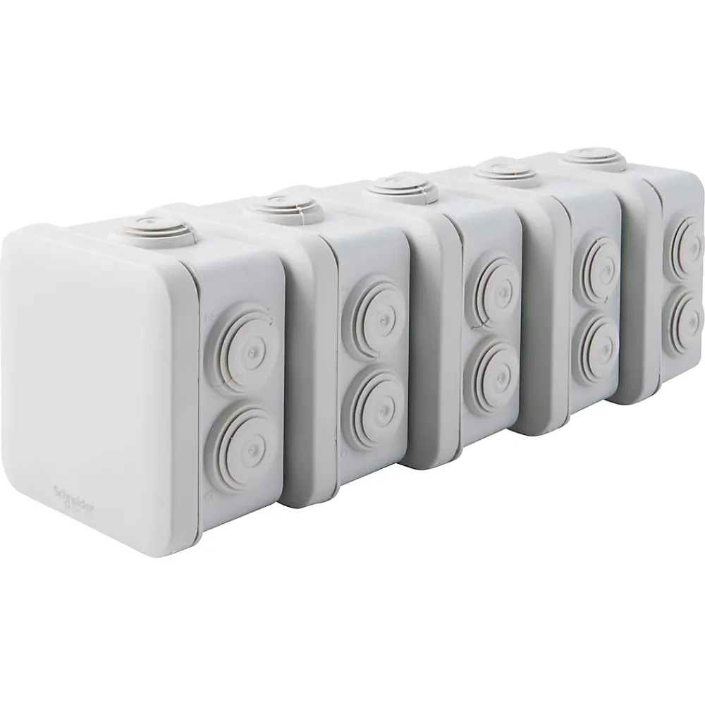 Schneider Electric Boîte de dérivation carrée extérieure avec 7 passe-câbles et système de verrouillage 80 x 80 x 45 m vendue par 5 pièces