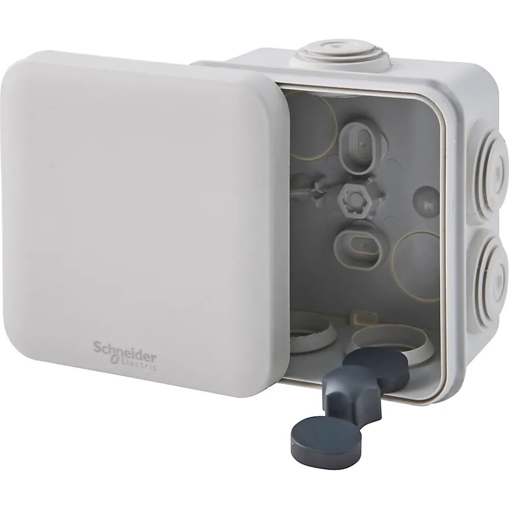 Schneider Electric Boîte de dérivation carrée extérieure avec 7 passe-câbles et système de verrouillage 80 x 80 x 45 m vendue par 5 pièces