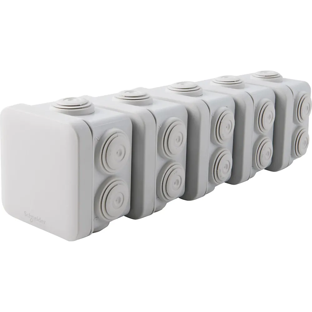 Schneider Electric Boîte De Dérivation-Boîte de dérivation carrée extérieure avec 7 passe-câbles et système de verrouillage 65 x 65 x 45 mm Mureva Box gris