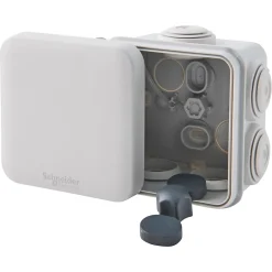 Schneider Electric Boîte De Dérivation-Boîte de dérivation carrée extérieure avec 7 passe-câbles et système de verrouillage 65 x 65 x 45 mm Mureva Box gris