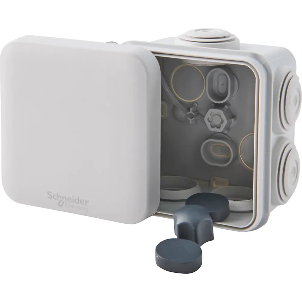 Schneider Electric Boîte De Dérivation-Boîte de dérivation carrée extérieure avec 7 passe-câbles et système de verrouillage 65 x 65 x 45 mm Mureva Box gris