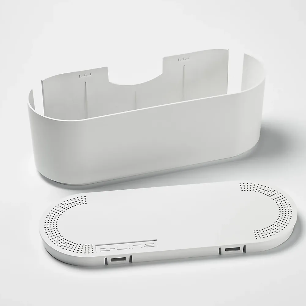 D-Line Range-Fil Et Cache-Fil|Range-Fil Et Cache-Fil-Boîte de rangement de câbles blanc L. 325 x l. 125 mm, bloc 4 prises