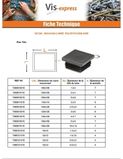 Vis Express Bouchon carré 48X48 épaisseur tole du tube 1 à 3 Polyethylène noir - 1 pièce