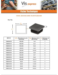 Vis Express Bouchon carré 95X95 épaisseur tole du tube 3.5 à 5.5 Polyethylène noir - 1 pièce