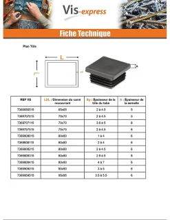 Vis Express Cache Vis Et Cache Trou-Bouchon carré 50X50 épaisseur tole du tube 3 à 5 Polyethylène noir - 50 pièces