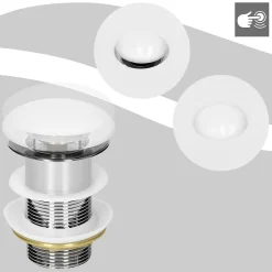 Luxebath Evacuation De Lavabo-Vasque-Bouchon de vidange H109mm blanc universel pop-up pour lavabo sans trop-plein avec joints