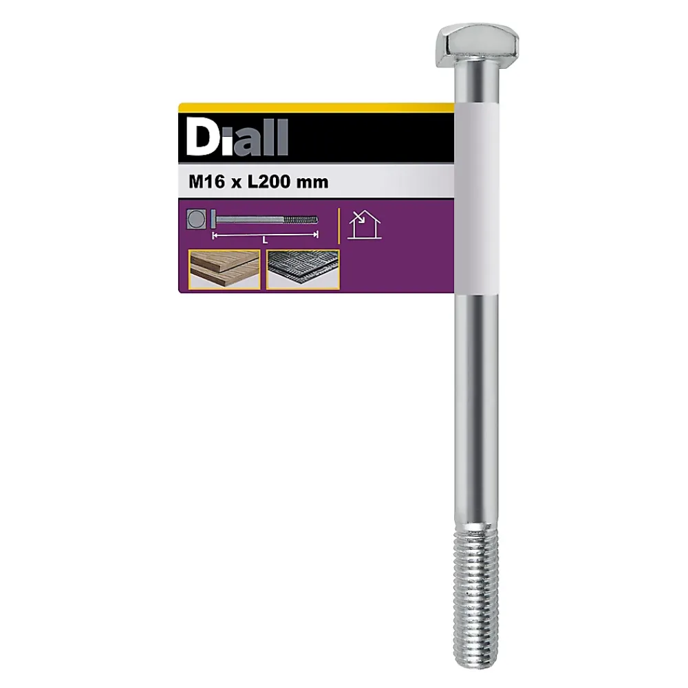 Diall Boulon-Boulon de charpente galvanisé 16 x 200 mm