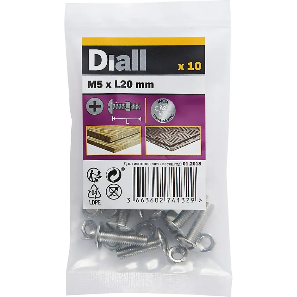 Diall Boulon-10 boulons poêlier inox A2 5 x 20 mm