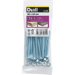 Diall 10 boulons poêlier tête plate 6 x 60 mm