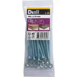 Diall Boulon-10 boulons poêlier tête plate 6 x 70 mm