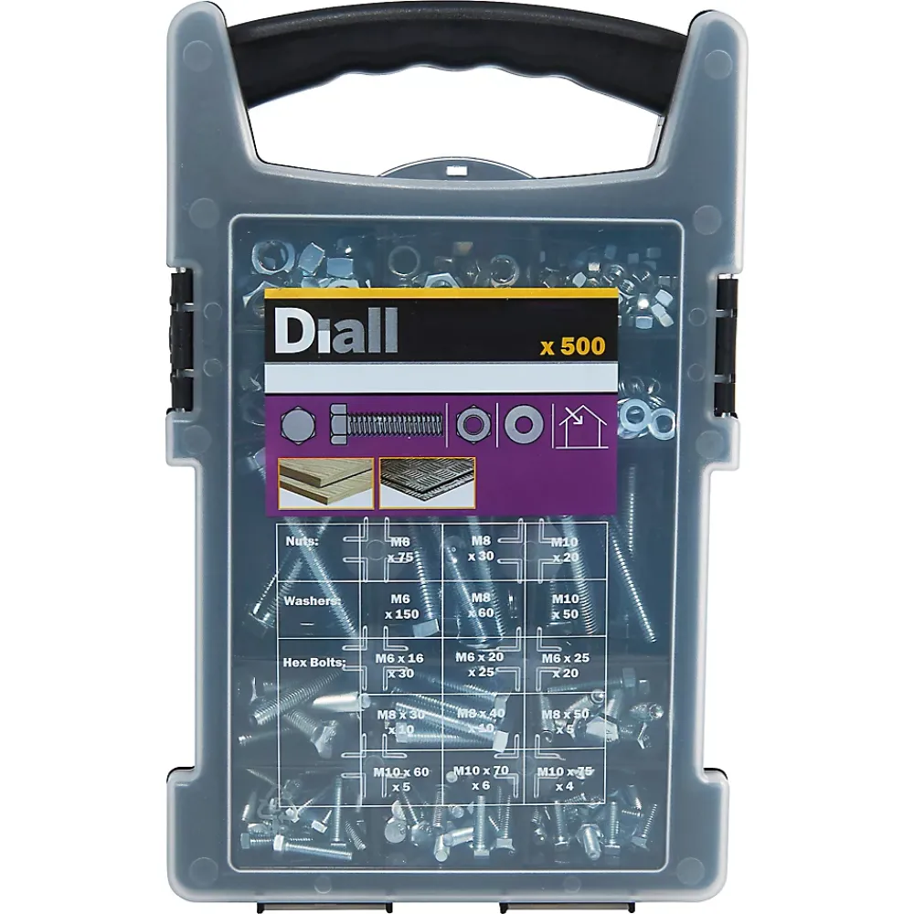 Diall 500 boulons tête héxagonale avec écrous et rondelles - assortiment