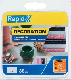 Rapid Pistolet À Colle-Bâton de colle pailletée pour décoration Ø7mm x 94mm, lot de 36 x 3 couleurs (blanc, noir, or)