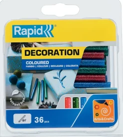 Rapid Bâton de colle pailletée pour décoration Ø7mm x 94mm, lot de 36 x 3 couleurs (rouge, bleu, vert)