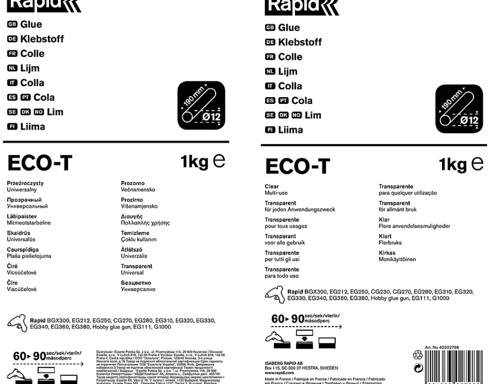 Rapid Pistolet À Colle-Bâtons de colle 12 mm pour usage général - 1 kg. Sac plastique