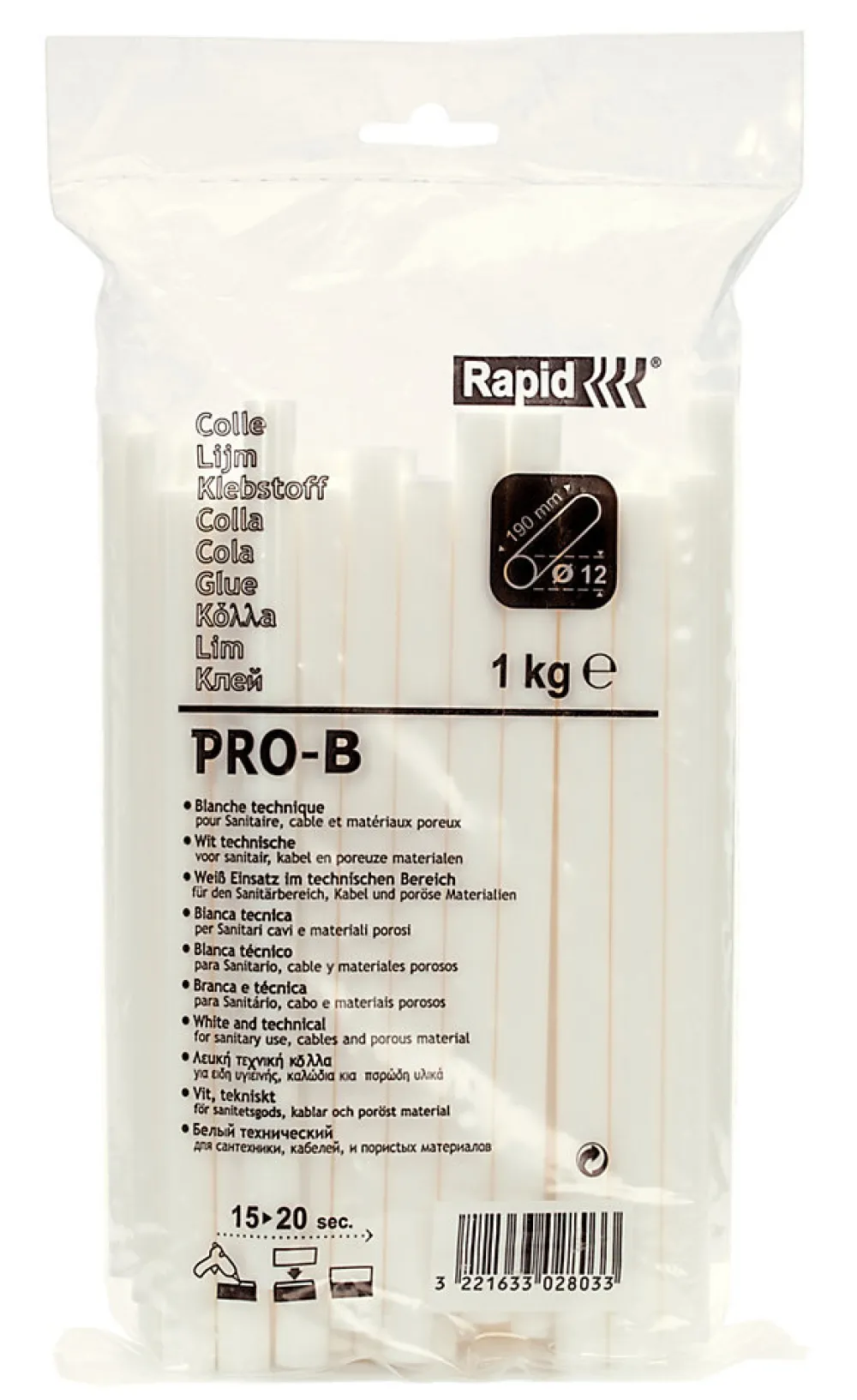 Rapid Pistolet À Colle-Bâtons de colle Ø 12 mm à usage général. 1 kg. Sac plastique