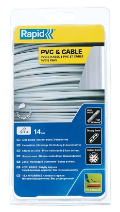 Rapid Bâtons de colle PVC & câbles 12 mm. Parfait pour les travaux de fixation et de réparation. Paquet de 14 bâtons longs.