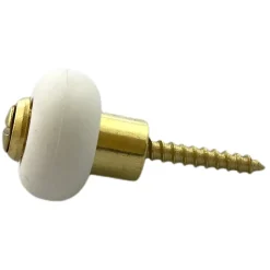 Civic Industrie Butoir De Porte-Butoir de sol MADE IN FRANCE en zamak laitonné avec vis. Bague en élastomère (caoutchouc) blanche. Diamètre 30mm hauteur 30mm.