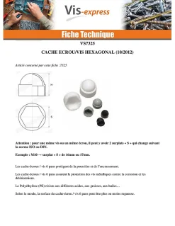 Vis Express Cache Ecrou ou cache tête vis Tête hexagonale TH M6 Nylon RAL7001 Sur plat 10 - 200 pièces
