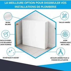 Atole Cache-Tube De Plomberie-Cache nourrice plomberie en acier Blanc - Largeur fixe - Taille 6 : 650 x 850 x 150 mm