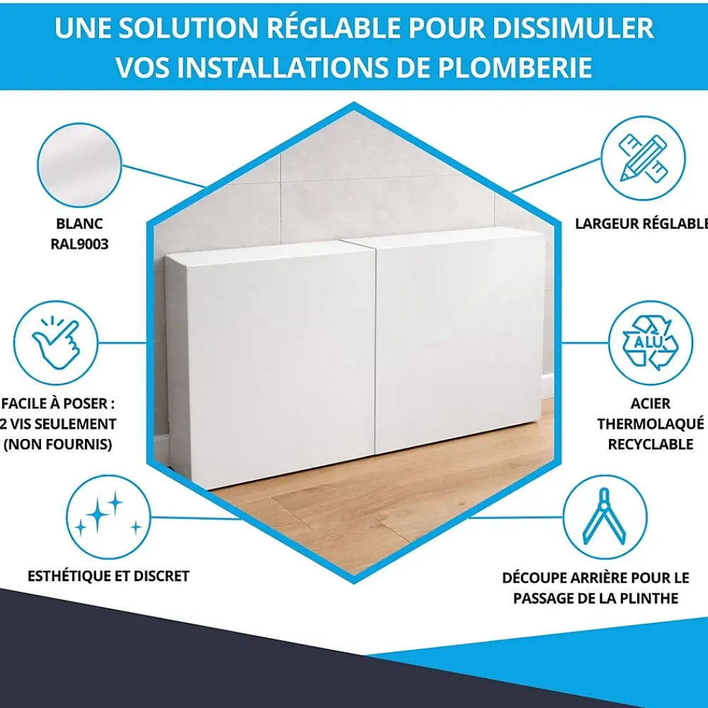 Atole Cache-Tube De Plomberie-Cache nourrice plomberie en acier Blanc - Largeur fixe - Taille 3 : 450 x 850 x 150 mm