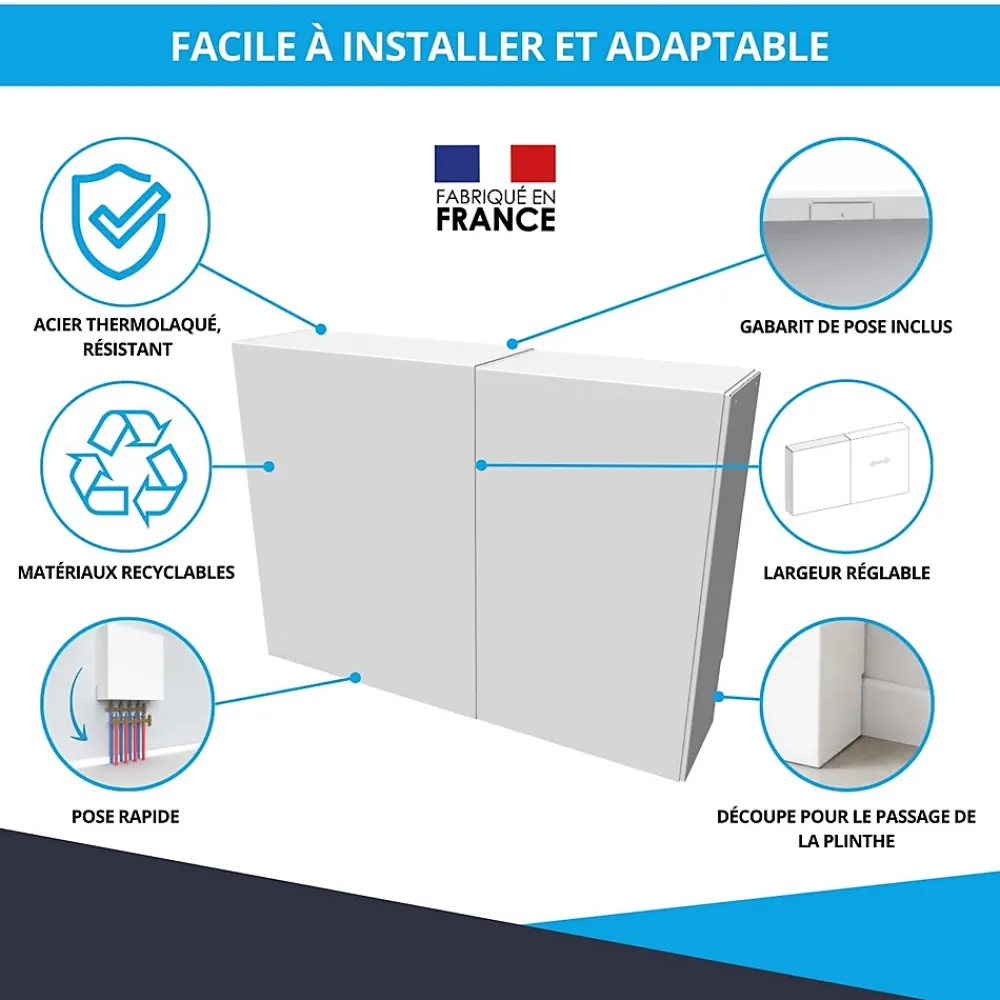Atole Cache-Tube De Plomberie-Cache nourrice plomberie en acier Blanc - Largeur fixe - Taille 3 : 450 x 850 x 150 mm