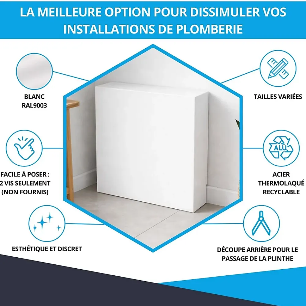 Atole Cache nourrice plomberie en acier Blanc - Largeur fixe - Taille 1 : 450 x 450 x 150 mm