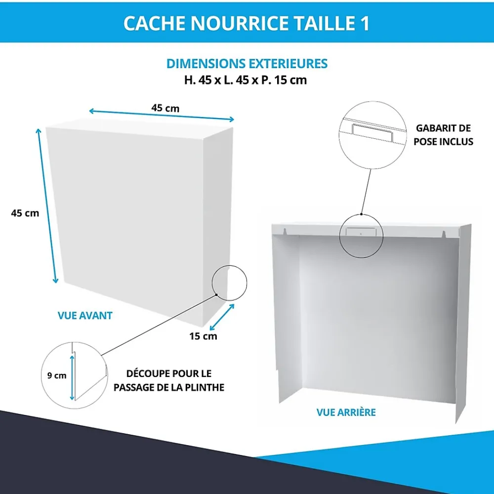 Atole Cache nourrice plomberie en acier Blanc - Largeur fixe - Taille 1 : 450 x 450 x 150 mm