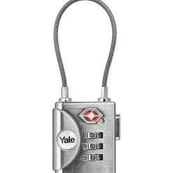 Yale Serrure Connectée-Cadenas câble TSA a Code Combinaison Programmable 3 Chiffres - - Homologué TSA - Gris