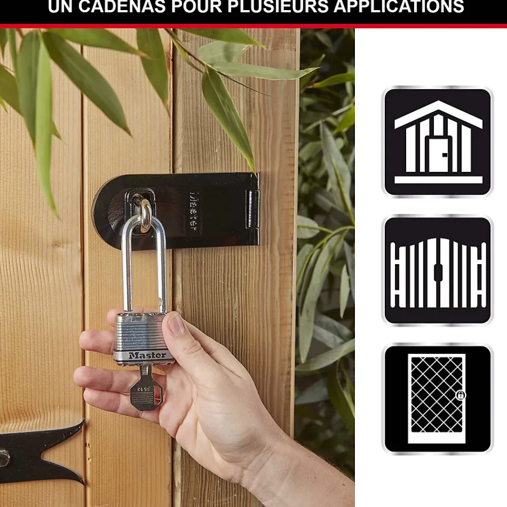 Master Lock Cadenas, Antivol-Cadenas à clé Excell M1EURDLH acier laminé l.45 mm hauteur de l'anse 51 mm