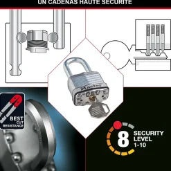Master Lock Cadenas, Antivol-Cadenas à clé Excell M1EURDLH acier laminé l.45 mm hauteur de l'anse 51 mm