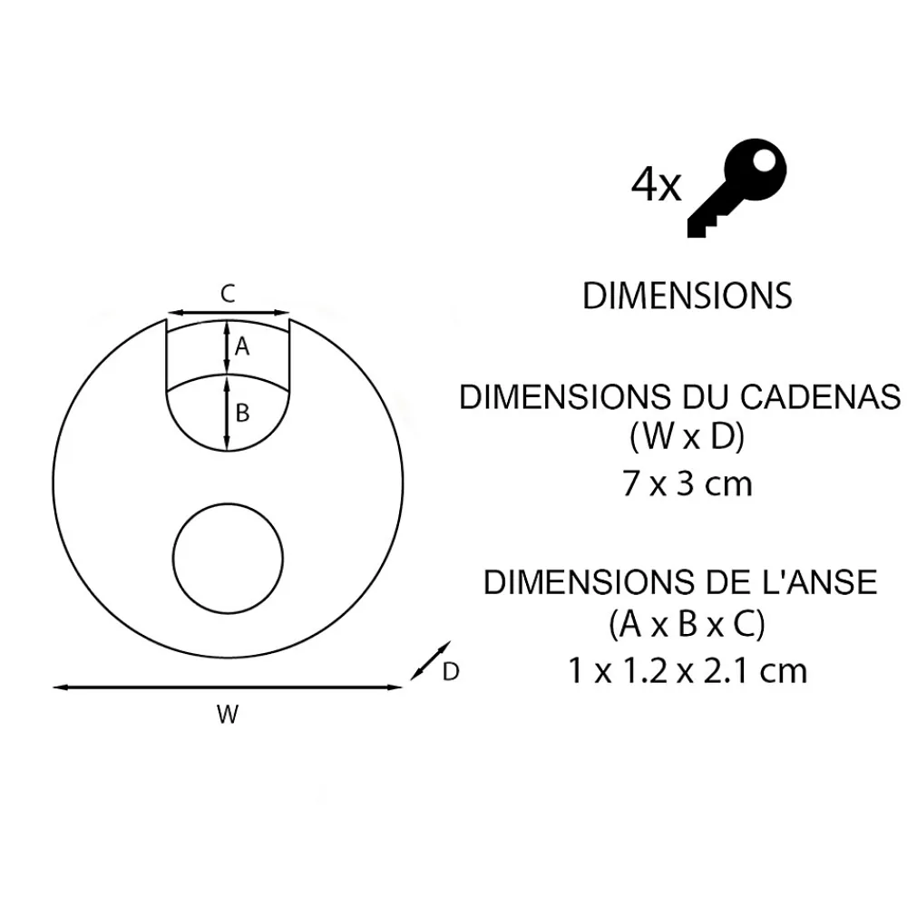 Master Lock Cadenas, Antivol-Cadenas à clé Excell M40EURD disque en acier inoxydable Ø70 mm hauteur de l'anse 16 mm