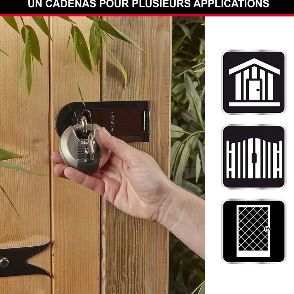 Master Lock Cadenas à clé Excell M40EURT disque en acier inoxydable Ø. 70 mm hauteur de l'anse 16 mm vendu par 2