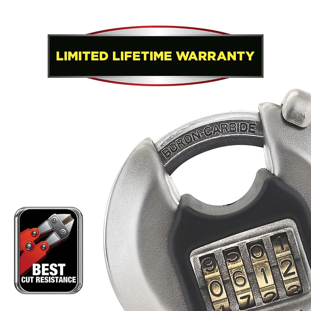 Master Lock Cadenas, Antivol-Cadenas à combinaison Excell M40EURDNUM disque en zinc Ø70 mm hauteur de l'anse 16 mm